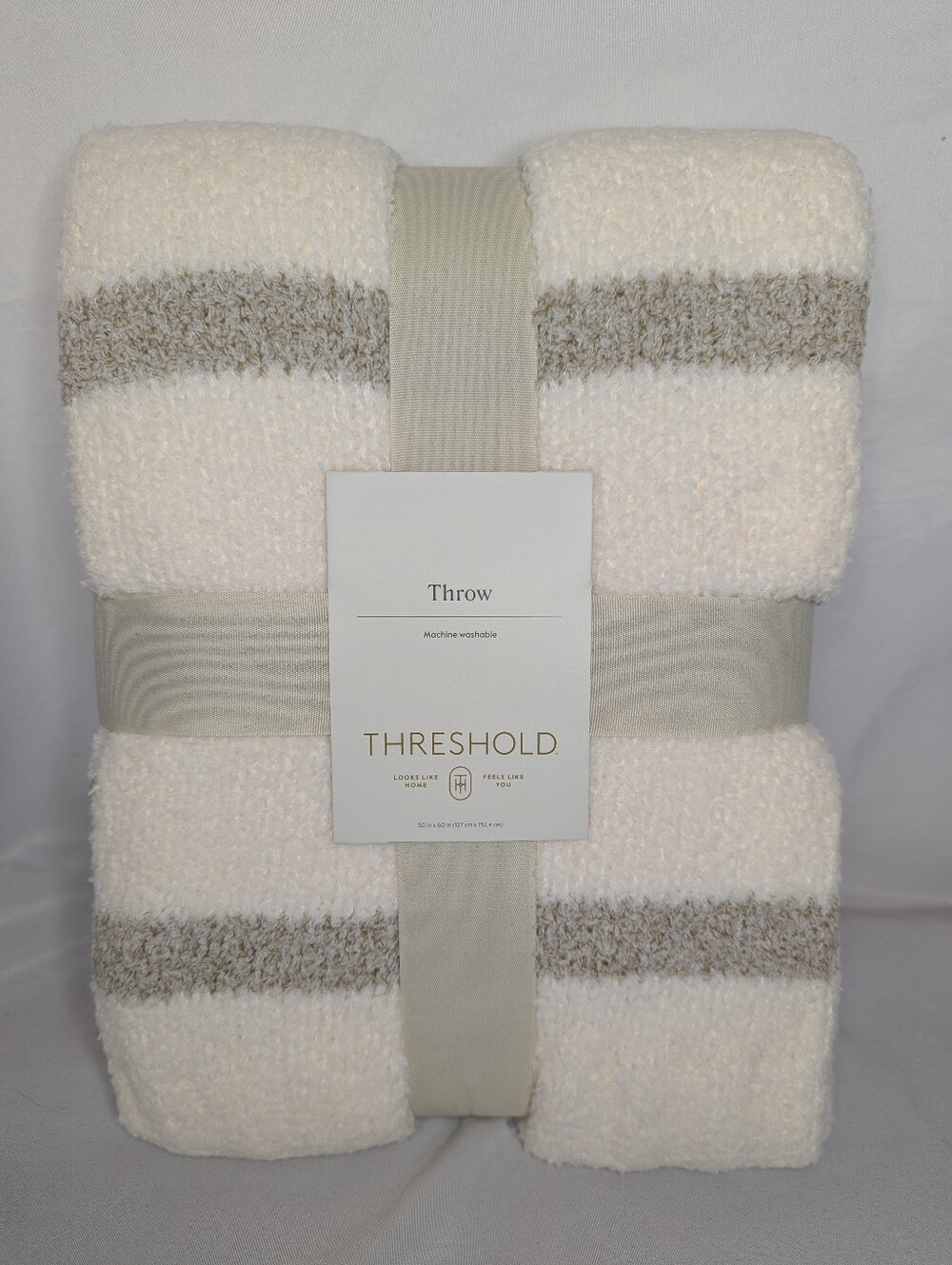 NWT Threshold Cozy Knit Border Striped Throw Blanket